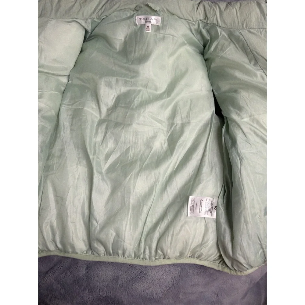 Tahari Kids Quilted Puffer Vest Mint Green Rose Gold Zip Front Size 10